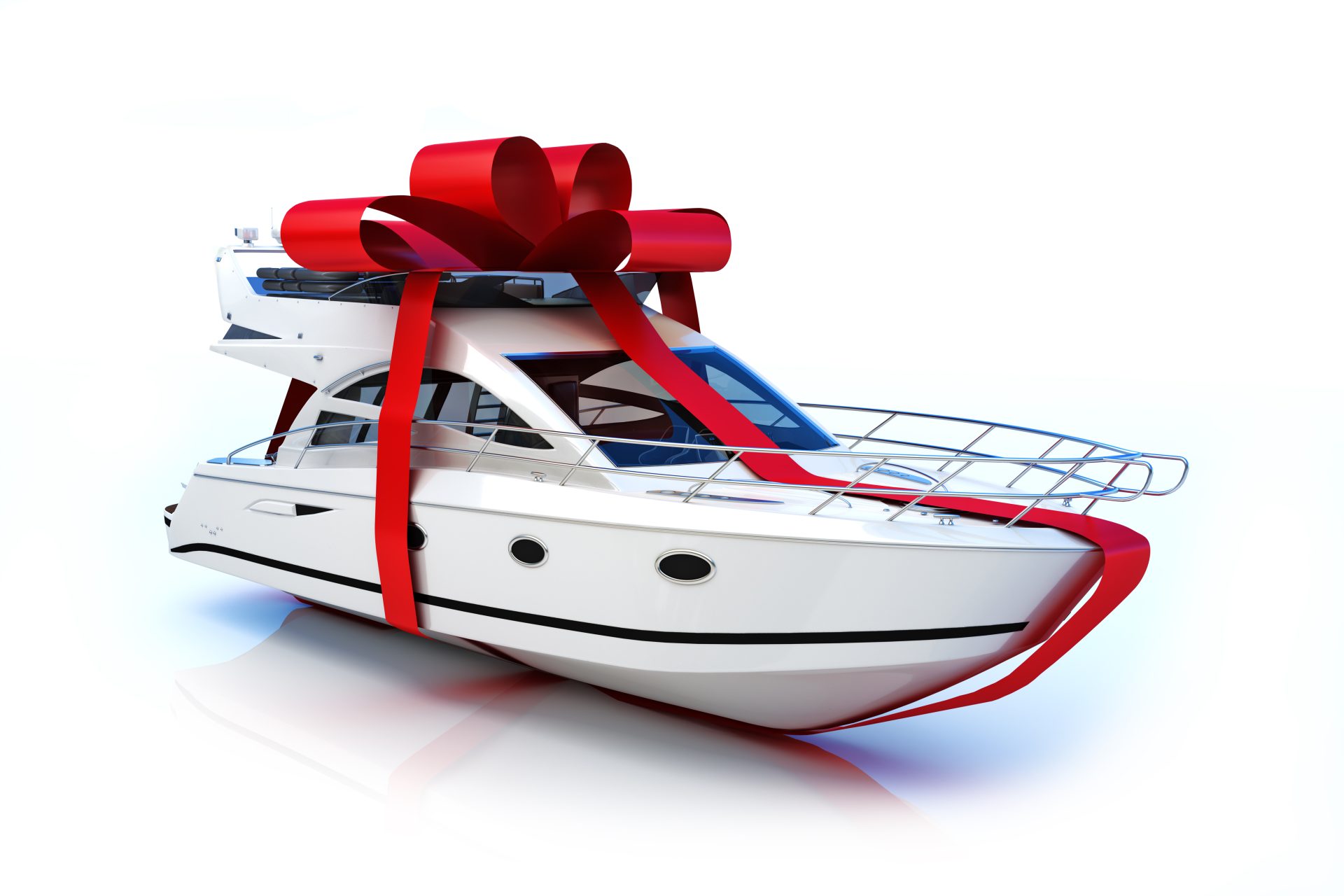 The,Big,Gift,,Boat,With,Red,Bow,,Isolated,On,A